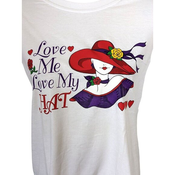 Red Hat Society Graphic Tee T Shirt Womens Size XL White Love Me Love My Hat - Picture 2 of 6